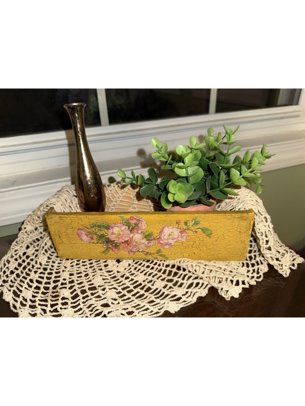 Decorative Rustic Floral Wooden Planter, trinket box, cottagecore decor